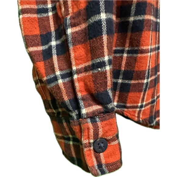 American Eagle Flannel Button Down - Orange/Navy Plaid - Size M Medium Men - Picture 10 of 10